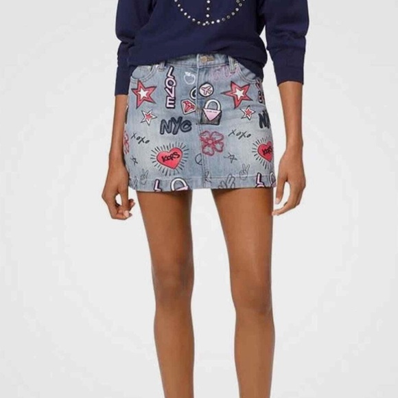 MICHAEL KORS DENIM POP ART GRAFFITI MINI SKIRT SIZE 2 - Picture 4 of 9